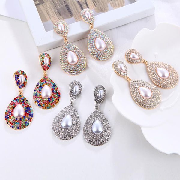 

dangle & chandelier ztech luxury colorful crystal drop earrings for women girls elegant imitation pearl big long pendientes party jewelry gi, Silver