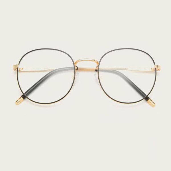 

fashion sunglasses frames 2021 trend metal flat mirror round frame literary men and women glasses can be equipped with myopia frame., Black