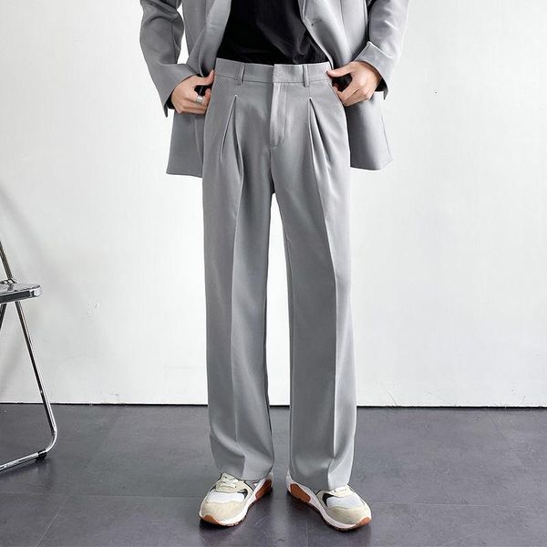 

men's pants mrgb spring summer men casual suit trousers korean baggy solid color straight for man vintage fashion clothing, Black