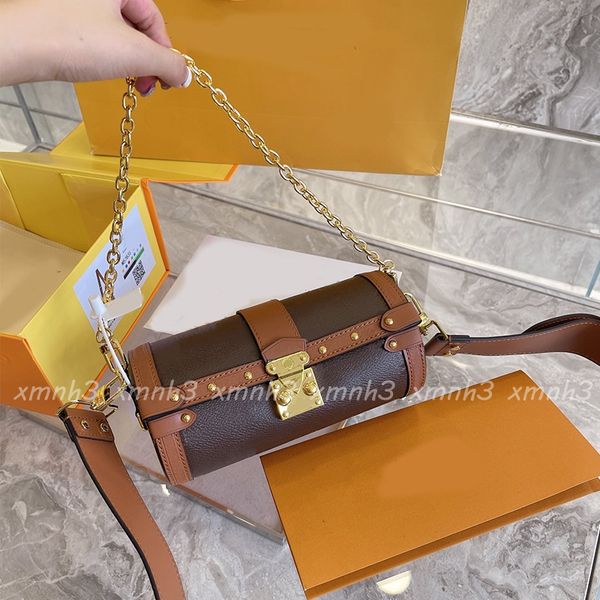 

19 cm designer shoulder bags woman latest trunk purses round bucket bag luxurys strap chain brown