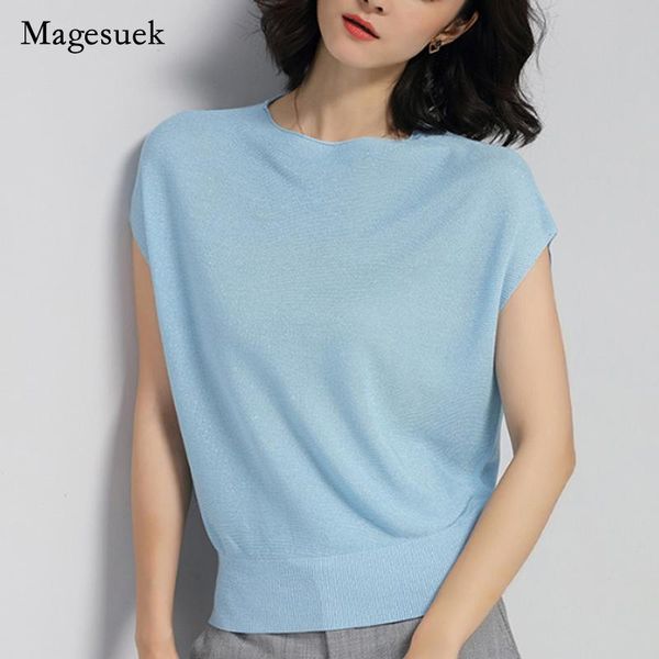 

women's blouses & shirts short sleeve casual loose white blousesummer knitted solid for women 2021 o neck office ladies shirt 2768