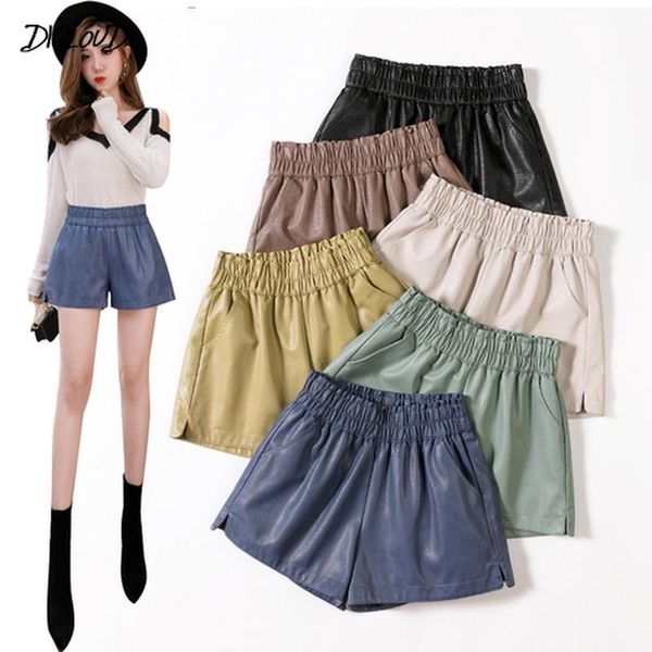 

women's shorts pu leather women wide leg faux waist autumn plus size loose 2xl, White;black