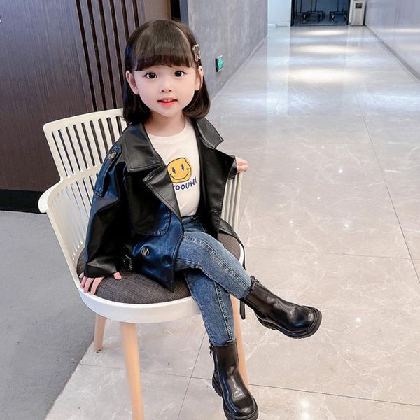 

jackets girls leather coat solid color coats spring autumn children's toddler kids clothes, Blue;gray