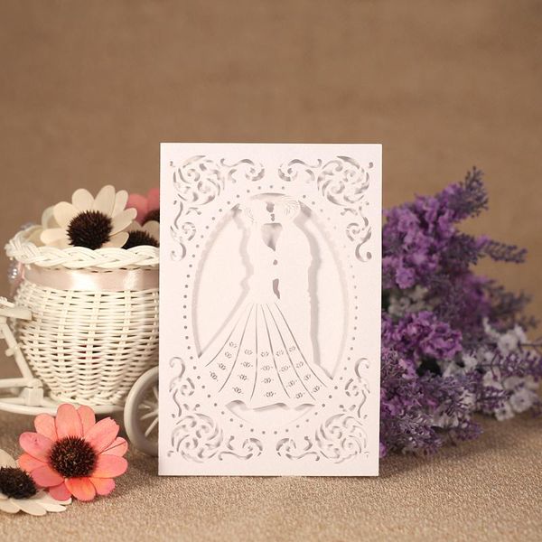 

greeting cards 50pcs/pack wedding invitation card laser cut bride groom 250gsm shiny paper invitations engagement party favor q163