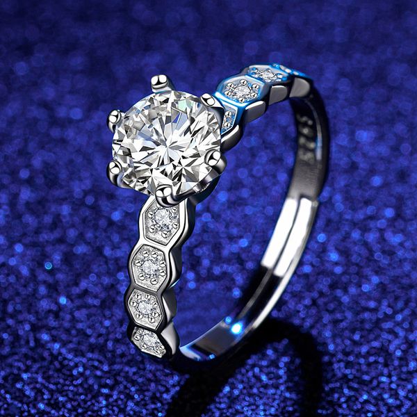 

s925 sterling silver platinum-plated ring classic ladies wedding bride european and american fashion luxury jewelry no fading adjustable, Golden;silver