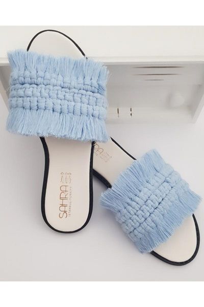 

slippers women's blue macrame, Black