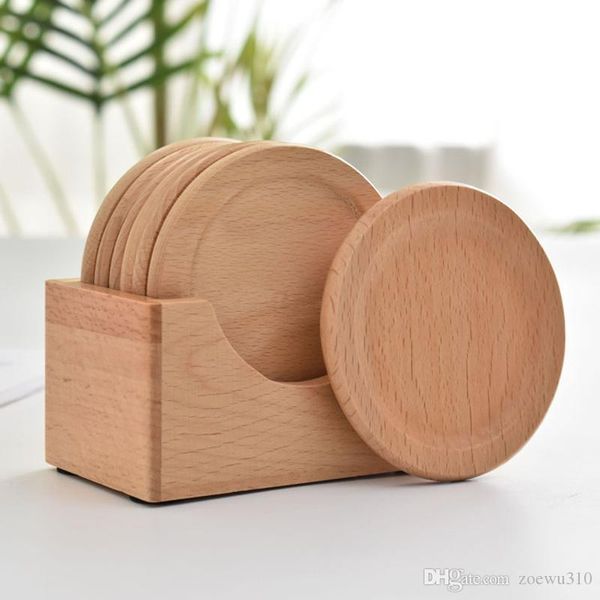 

6pcs/set wooden coasters set round beech wood cup mat bowl pad coffee tea cup mats dinner placemats cup holder home kitchen tools dbc vt1151
