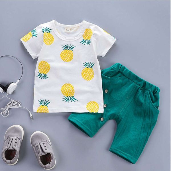 

and summer spring new children's wear boys' 1-5 year old fruit suit 2-piece girls' short sleeve shorts trend, White