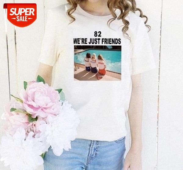 

sunfiz YF 82 We're Just Friends Printed Summer Korean Fashion 100% Cotton T-shirt Hipster Harajuku Album Short Sleeves Top #TL3J, White