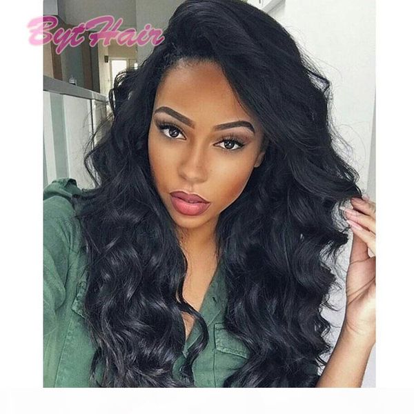 

bythair full lace human hair wigs wavy brazilian glueless full lace wigs human hair lace front wigs for black women, Black;brown