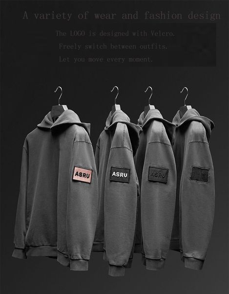 

men's 2021 spring and autumn hoodies men's trendy brand loose large size solid color hedging long sleeve jacket men embroidered lo, Black