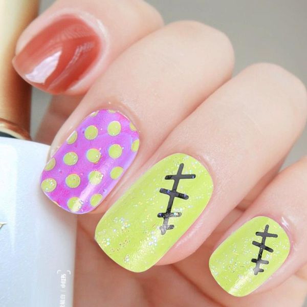 

false nails 40pcs nail sticker halloween themed kids stickers party decals, Red;gold