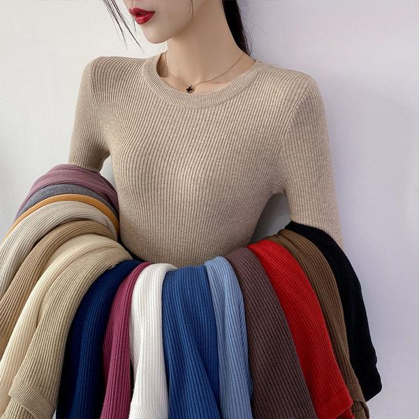 

women's sweaters autumn and winter o-neck warm comfortable long-sleeved sweater round neck with slim tight bottoming, White;black