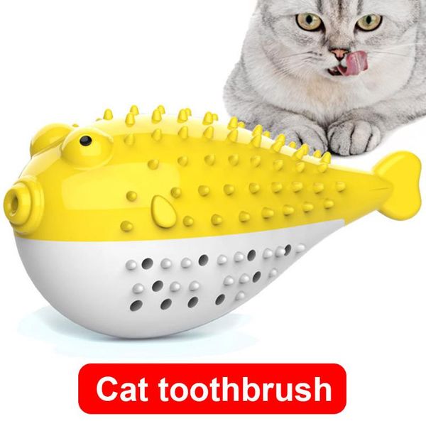 

cat toys simulation fish toothbrush pet toy interactive bite resistant soft silicone chew molar catnip reusable clean teeth non toxic