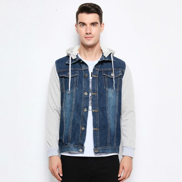 

2021 new denim men hooded jeans fashion patchwork hoodies casual cowboy jacket streetwear mens jackets and coats 8a2i, Black;brown