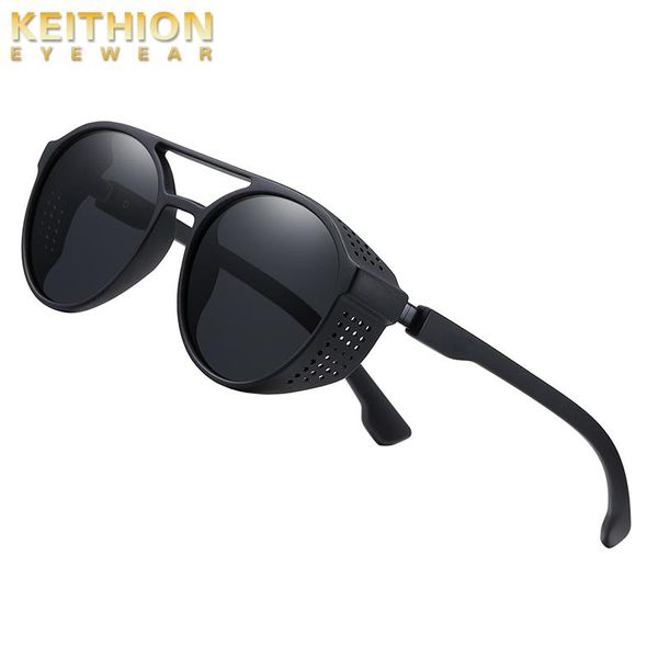Sonnenbrille KEITHION Polarisierte Vintage Steampunk mit Seitenschilden Männer Frauen Marke Sonnenbrille Shades UV400201Q