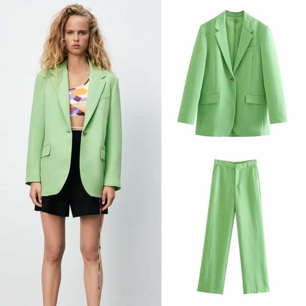 

women's two piece pants 2021 summer fashion loose all-match one-button casual suit coat trousers, White