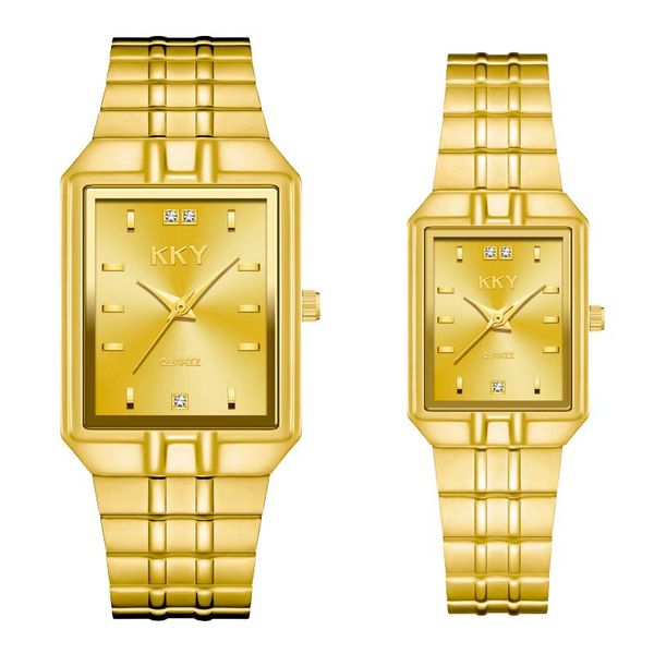 

wristwatches kky fashion creative lover's watches for men women waterproof clock gold stainless-steel couple casual quartz cool, Slivery;brown