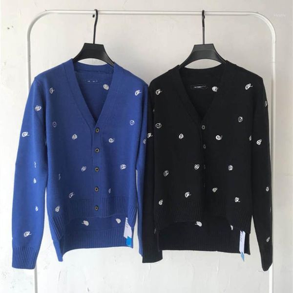 

men's sweaters black blue cardigan v-neck embroidered sweater women knit sweatshirt, White;black