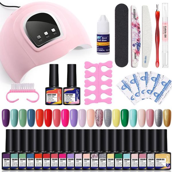 

nail gel lemooc 32pcs and tools 8ml set soak off uv polish diy art decoration, Red;pink