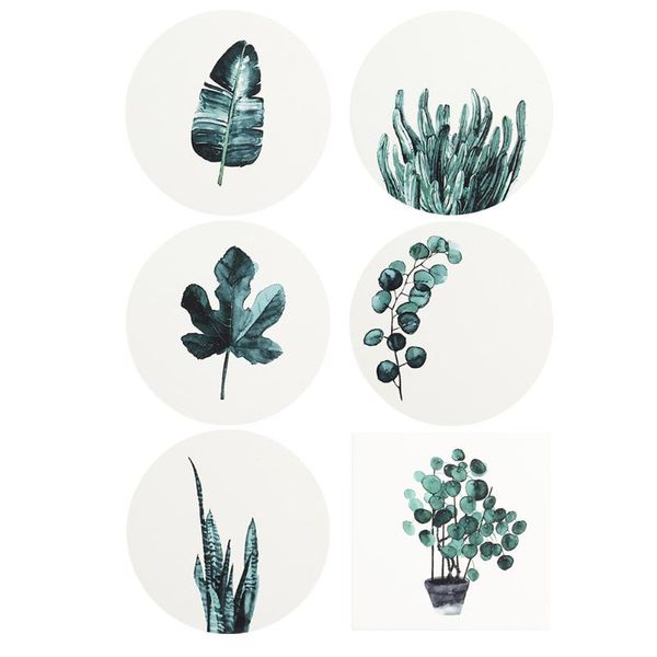 

mats & pads 6pcs nordic style green plant pattern ceramic heat insulation cup mat