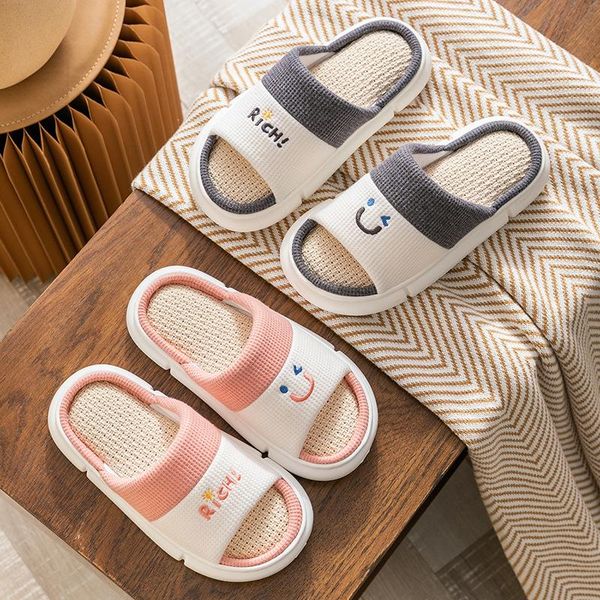 

slippers breathable cotton blend women men indoor slipper soft sole cartoon design lovers home floor shoes fashion slides, Black