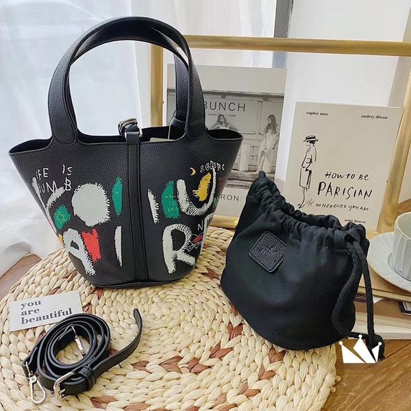 

evening bags 2021 shoulder bag graffiti cartoon basket bucket large capacity korean handbag