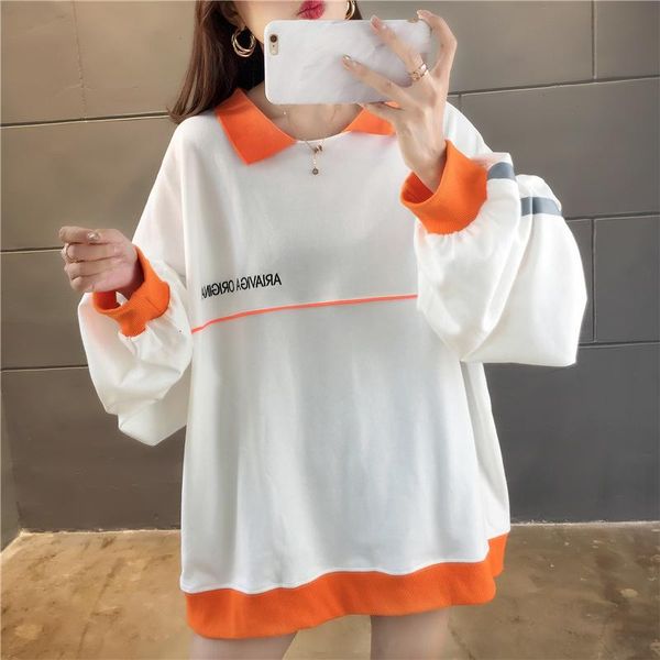 

women's hoodies & sweatshirts #4308 autumn black white thin sweatshirt women lapel collar fashion harajuku loose for pullovers split jo