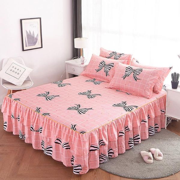 

bedding sets romantic double layer bed skirt elegant polyester bedspread sheet for home decor cover 3pcs fitted with elastic band