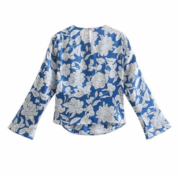 

new 2021 vintage floral printing blouses women flare sleeve shirts irregular hem ladies jfew, Tan;black