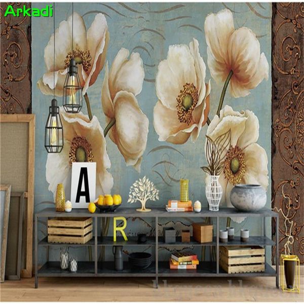 

wallpapers european pastoral personality wallpaper bedroom living room tv background custom mural retro hand-painted flowers elegant canvas