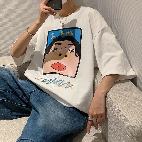 

cool funny graphic men t-shirt cartoon kawaii casual cotton round neck printed harajuku short sleeve tees, White;black