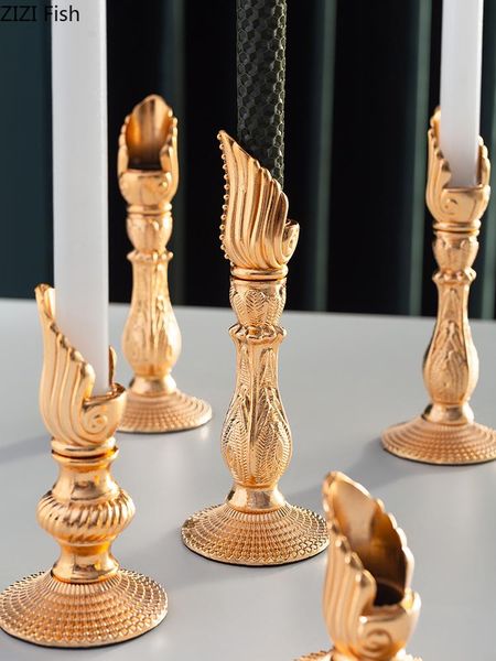 

candle holders metal gold holder european retro candlelight dinner deskornaments wedding accessories home decoration