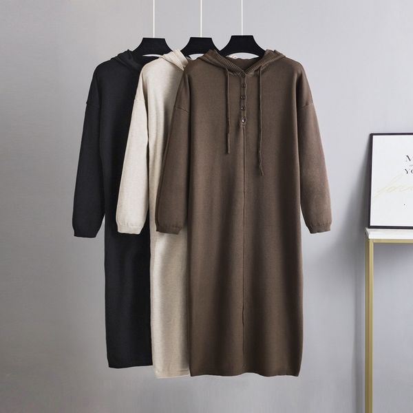 

casual dresses hlbcbg autumn with a fine hood nightgown long women's knitted sweater bodycon coarse knitting gown 8ids, Black;gray