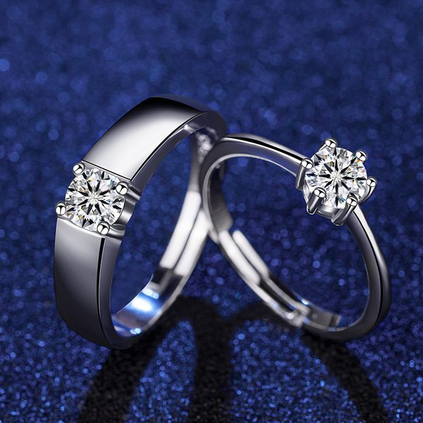 

mosang diamond zircon engagement crown opening couple ring, Silver