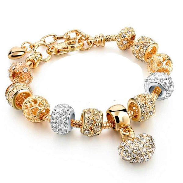 

bracelet panjia diy full diamond love color kc gold bracelet plated creative beaded snake bone chain, Golden;silver