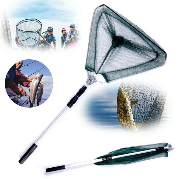 

folding aluminum handle fishing landing net 3 section extending pole fishing tool too789