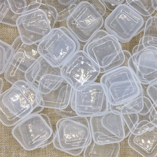 100 pezzi di plastica vuota trasparente mini vuota quadrata piccola scatola di gioielli tappi per le orecchie contenitore nail art decorazioni colorate custodia con diamante 210315
