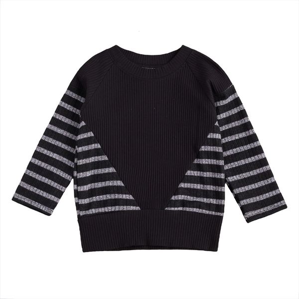 

children patchwork ribbed autumn casual long sleeved t shirt classic stripe stitching round neck pullover 1 6t, Blue