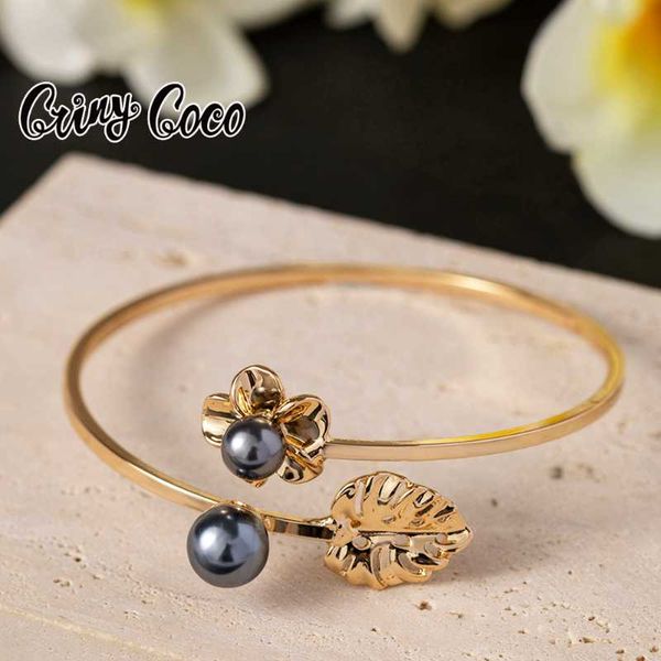 

beaded, strands cring coco plumeria bracelets hawaiian cuff flower bangles gold plated jewelry lover's designer bracelet for women 2021, Black
