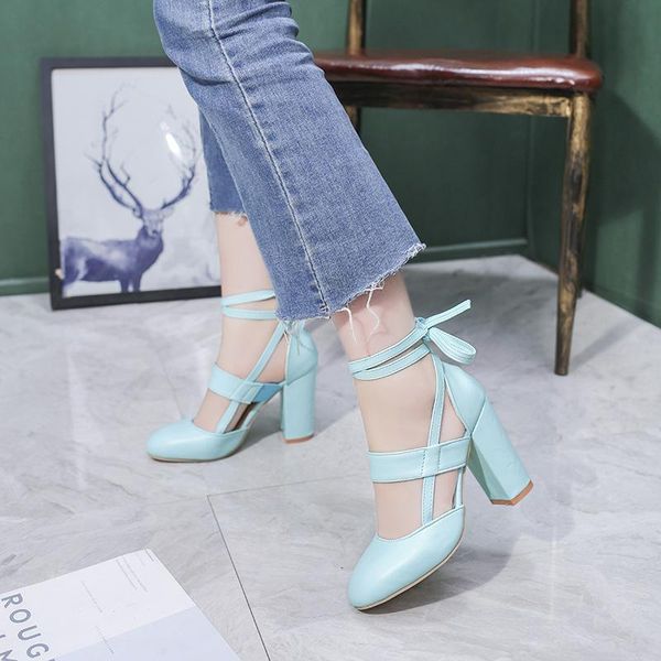 

sandals european and american high heels large size women's shoes 43 thick heel round head strap, Black