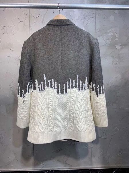 

2021 spring causual new patchwork full sleeved panelled loose fashion women knit padded suit jacket cosual gray coat qj741, Black;brown
