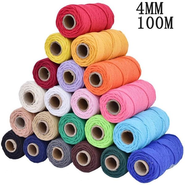 

4 mmx100m 100% cotton cord colorful rope beige red twisted craft macrame string diy wedding home textile decorative supply tools, Black;white