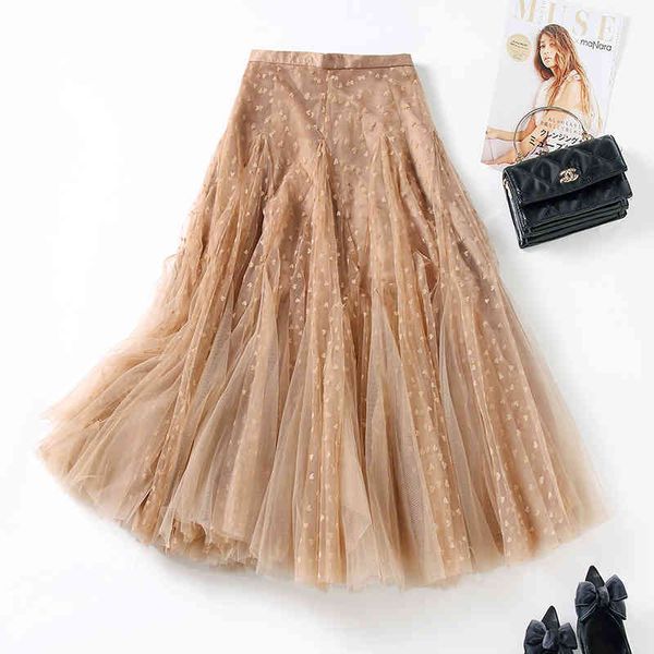 

casual dresses womens flocking sweetheart tulle skirts fashion high waist 360 degrees hem mesh pleated skirt mid long ins summer j, Black;gray