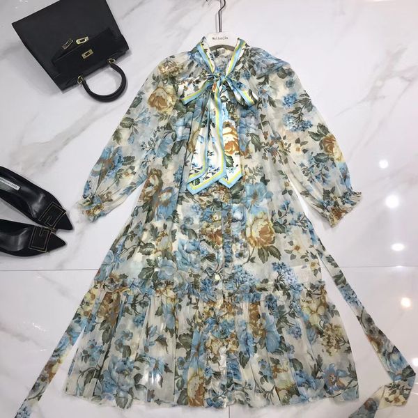 

218 xl 2021 spring summer a line same style dress fashion womens clothes crew neck flora print weilan, Black