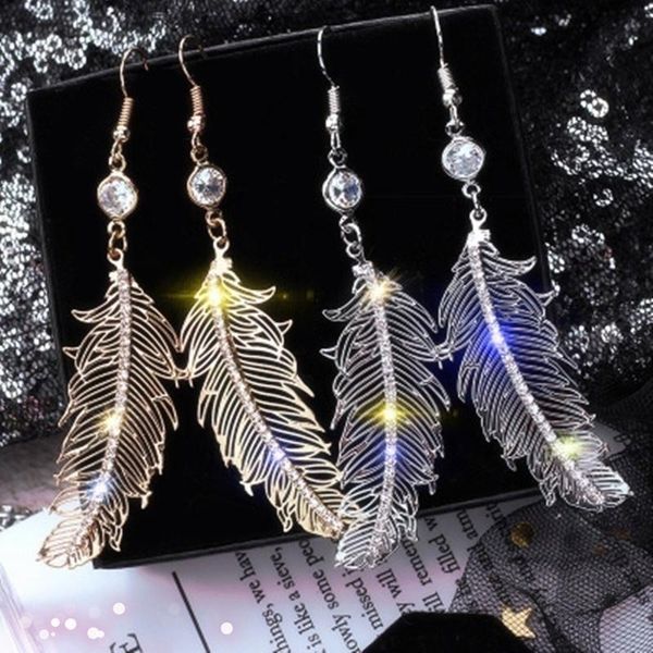 

dangle & chandelier delysia king fashion feather simple style earrings leaf dangler with diamonds stainless steel rings for women, Silver