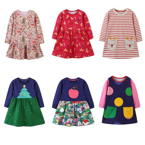 

girl's dresses dress for girls 1 year toddler girl clothes kids baby christmas long sleeved cartoon print princess party, Red;yellow