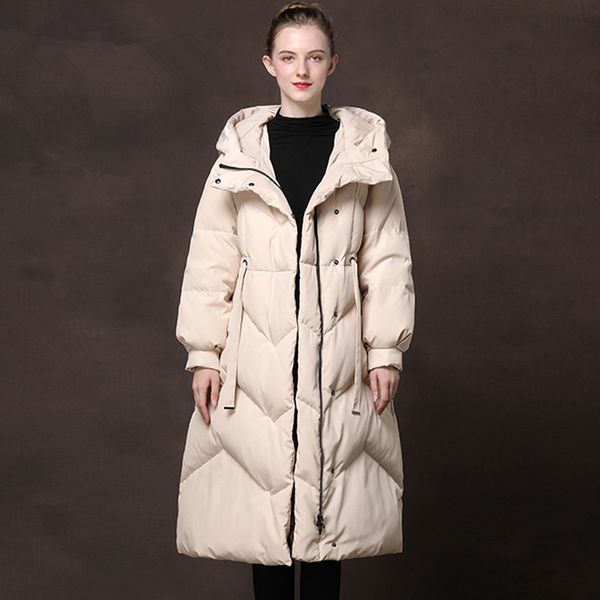 

2021 new autumn long coat female parka 90% white duck down woman hooded winter jacket women pp069 l3qb, Black