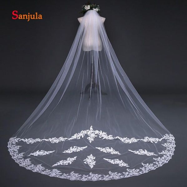 

bridal veils 3 meters simple long veil with comb lace appliques edge wedding accessories for bride complementos de novia v16, Black