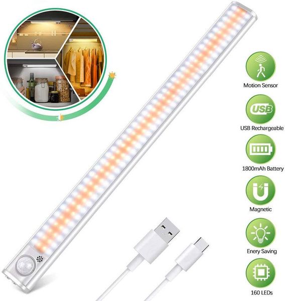 

closet light 80/120/160 led pir motion sensor led light kitchen cabinet backlight rechargeable under cabinet lights for bedroom